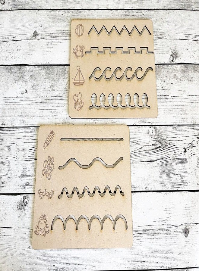 Curious Button Unfinished Wooden Tracing Pencil Preschool Skill Board, Montessori Educational Toys Pre-Writing Board Montessori Educational (Pack of 2) - Image 1